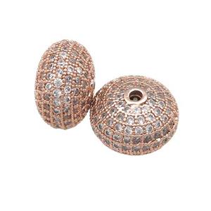 copper rondelle beads pave zircon, rose gold, approx 9x14mm