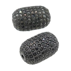 copper barrel Beads pave zircon, black plated, approx 12-19mm