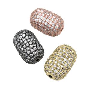 copper barrel Beads pave zircon, mixed, approx 12-19mm