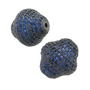 copper bicone beads pave blue zircon, black plated, approx 16-17mm