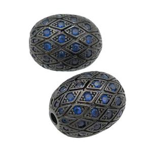 copper barrel Beads paved blue zircon, black plated, approx 15-19mm