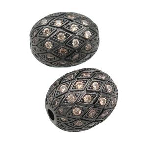 copper barrel Beads paved champagne zircon, black plated, approx 15-19mm