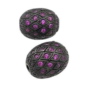 copper barrel Beads paved hotpink zircon, black plated, approx 15-19mm