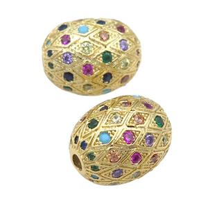 copper barrel Beads paved zircon, multicolor, gold plated, approx 15-19mm