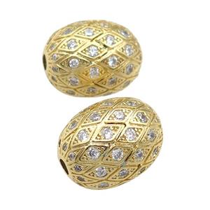 copper barrel Beads paved zircon, gold plated, approx 15-19mm