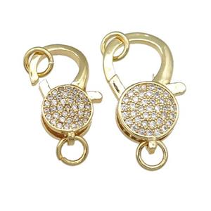 copper Lobster Clasp paved zircon, gold plated, approx 12-24mm