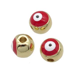 round copper Beads withe red enamel Evil Eye, gold plated, approx 7mm dia