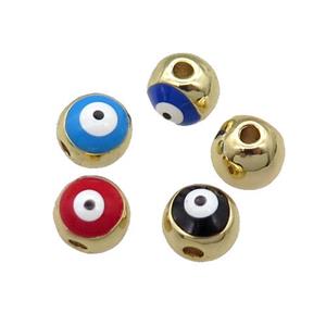 round copper spacer Beads withe enamel Evil Eye, gold plated, mixed, approx 7mm dia