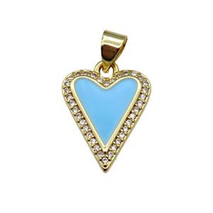 copper Heart pendant pave zircon with blue enamel, gold plated, approx 13-16mm