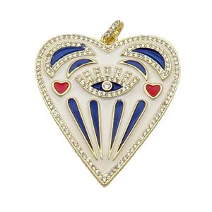 copper Heart pendant pave zircon with blue enamel, gold plated, approx 38-43mm