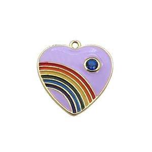 copper Heart pendant with lavender enamel, rainbow, gold plated, approx 18mm