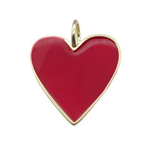 copper Heart pendant with red enamel, gold plated, approx 24-25mm