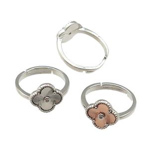 copper Clover Ring, adjustable, platinum plated, mixed, approx 12mm, 18mm dia