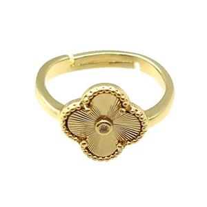copper Clover Ring, adjustable, gold plated, approx 12mm, 18mm dia