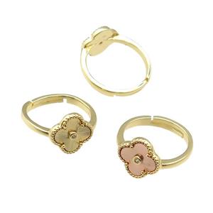 copper Clover Ring, adjustable, gold plated, mixed, approx 12mm, 18mm dia