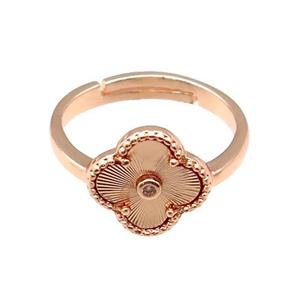 copper Clover Ring, adjustable, rose gold, approx 12mm, 18mm dia