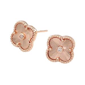 copper Clover Stud Earring, rose gold, approx 12mm