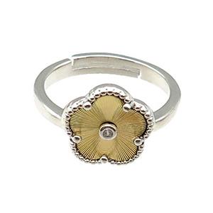 copper Flower Ring, adjustable, platinum plated, approx 12mm, 18mm dia