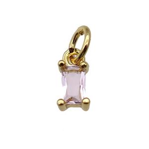 copper pendant paved pink zircon, rectangle, gold plated, approx 4-6mm