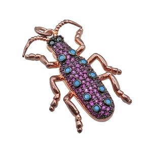 copper Ladybug pendant pave zircon, rose gold, approx 20-30mm