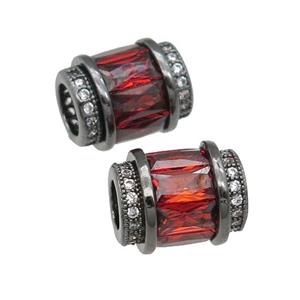 copper tube beads pave red zircon, black plated, approx 9-12mm, 5mm hole