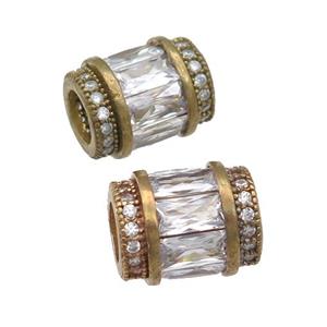 raw brass tube beads pave zircon, large hole, approx 9-12mm, 5mm hole
