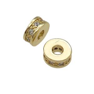 copper heishi beads pave zircon, gold plated, approx 7mm, 3mm hole