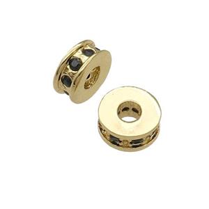 copper heishi beads pave zircon, gold plated, approx 7mm, 3mm hole