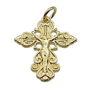 copper crucifix cross pendant, jesus, gold plated, approx 17-18mm