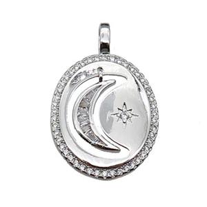 copper Moon star pendant pave zircon, platinum plated, approx 18-20mm