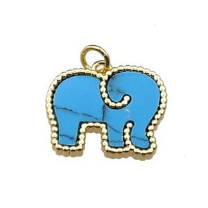 copper Elephant pendant pave turquoise, gold plated, approx 14-18mm
