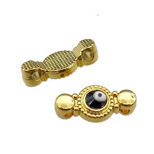 copper Evil Eye connector with black enamel, gold plated, approx 8-17mm