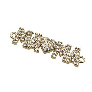 copper MaMa connector pave zircon, gold plated, approx 10-26mm