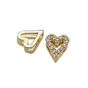 copper Heart beads pave zircon, gold plated, approx 7-8mm, 2x6mm hole