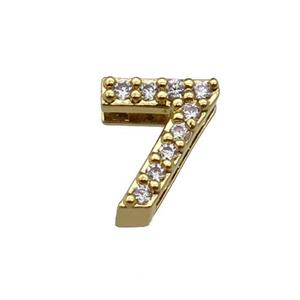 copper Number-7 Beads pave zircon, gold plated, approx 8mm, 2-6mm hole