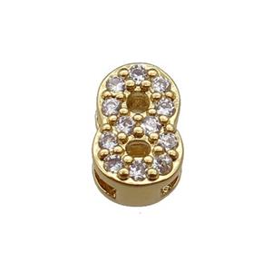 copper Number-8 Beads pave zircon, gold plated, approx 8mm, 2-6mm hole