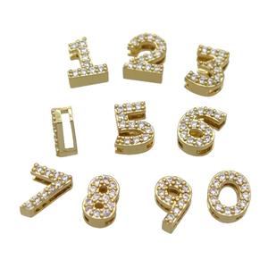 mix copper Number Beads pave zircon, gold plated, approx 8mm, 2-6mm hole