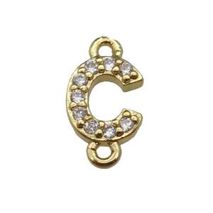 copper letter-C connector pave zircon, gold plated, approx 8mm