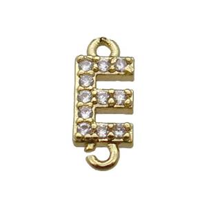 copper letter-E connector pave zircon, gold plated, approx 8mm