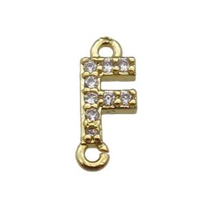 copper letter-F connector pave zircon, gold plated, approx 8mm