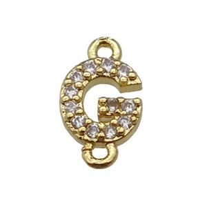 copper letter-G connector pave zircon, gold plated, approx 8mm