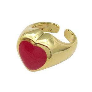 copper Heart Ring red enamel gold plated, approx 17mm, 18mm dia