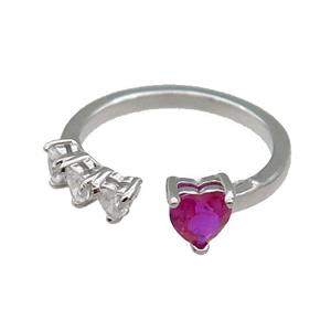 copper Heart Ring pave zircon hotpink platinum plated, approx 6mm, 4mm, 18mm dia