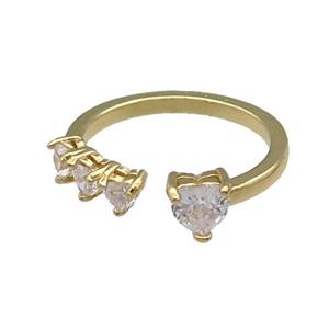 copper Heart Ring pave zircon gold plated, approx 6mm, 4mm, 18mm dia