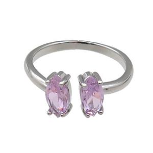 copper Ring pave zircon pink eye platinum plated, approx 4-8mm, 18mm dia