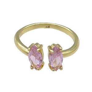 copper Ring pave zircon pink eye gold plated, approx 4-8mm, 18mm dia
