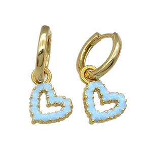 copper Hoop Earring blue enamel heart gold plated, approx 11mm, 14mm dia