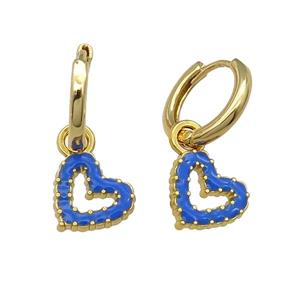 copper Hoop Earring blue enamel heart gold plated, approx 11mm, 14mm dia