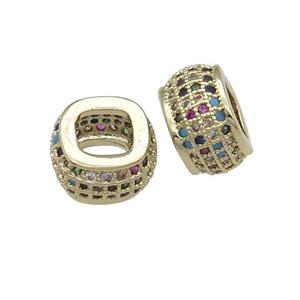 copper rondelle Beads pave zircon, gold plated, approx 11mm, 6mm hole