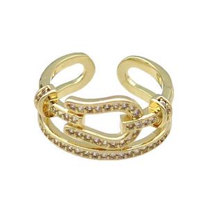 copper Ring pave zircon gold plated, approx 11mm, 18mm dia